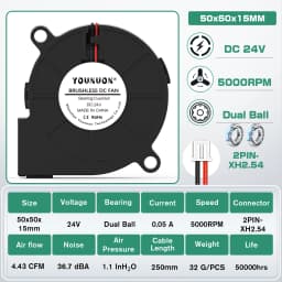 5015 5cm DC 5V 12V 24V 2Pin Dual Ball/Hydraulic Bearing Brushless Cooling Turbine Blower Fan 50mm x 15mm Blower Cooler Fan