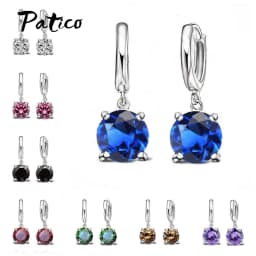 Real 925 Pure Sterling Silver Dangle Earrings CZ Crystal Big Round Earrings For Women Girls Gift Fashion Jewelry