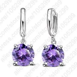 Real 925 Pure Sterling Silver Dangle Earrings CZ Crystal Big Round Earrings For Women Girls Gift Fashion Jewelry