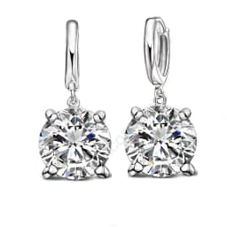 Real 925 Pure Sterling Silver Dangle Earrings CZ Crystal Big Round Earrings For Women Girls Gift Fashion Jewelry