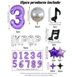 15pcs K-Pop Music Theme Birthday Balloon Decoration Set—Ideal for K-Pop Themed Birthday Parties, Social Media Video Backdrops