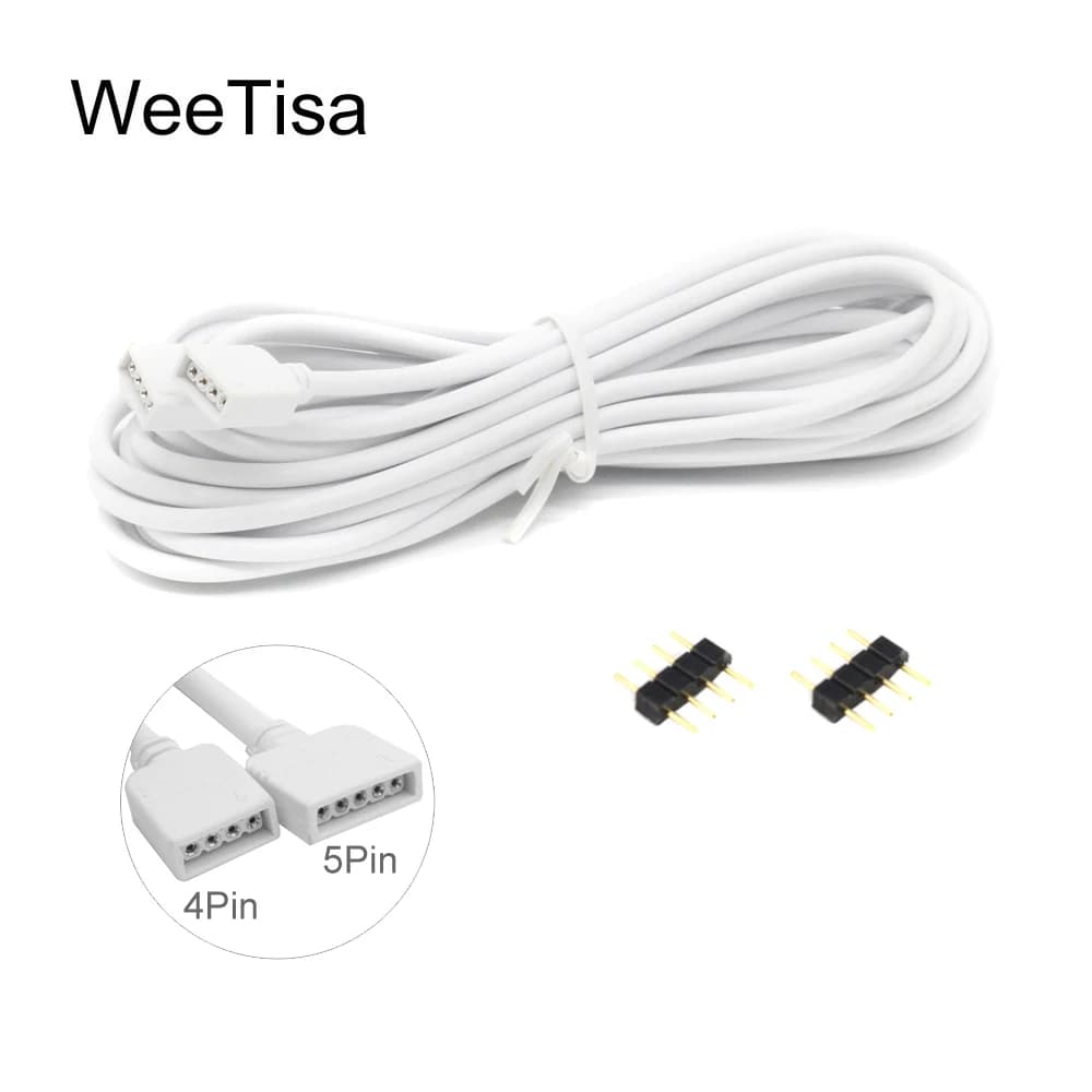 RGB RGBW Extension Cable Connector 4Pin 5Pin 1M 2M 3M 4M 5M 10M LED Extension Wire for 5050 2835 RGB RGBW LED Strip Connector