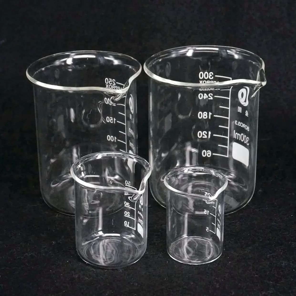 5ml 10ml 25ml 50ml 100ml 150ml 200ml G3.3 Borosilicate Glass Low Form Beaker Chemistry Lab Heavy Wall