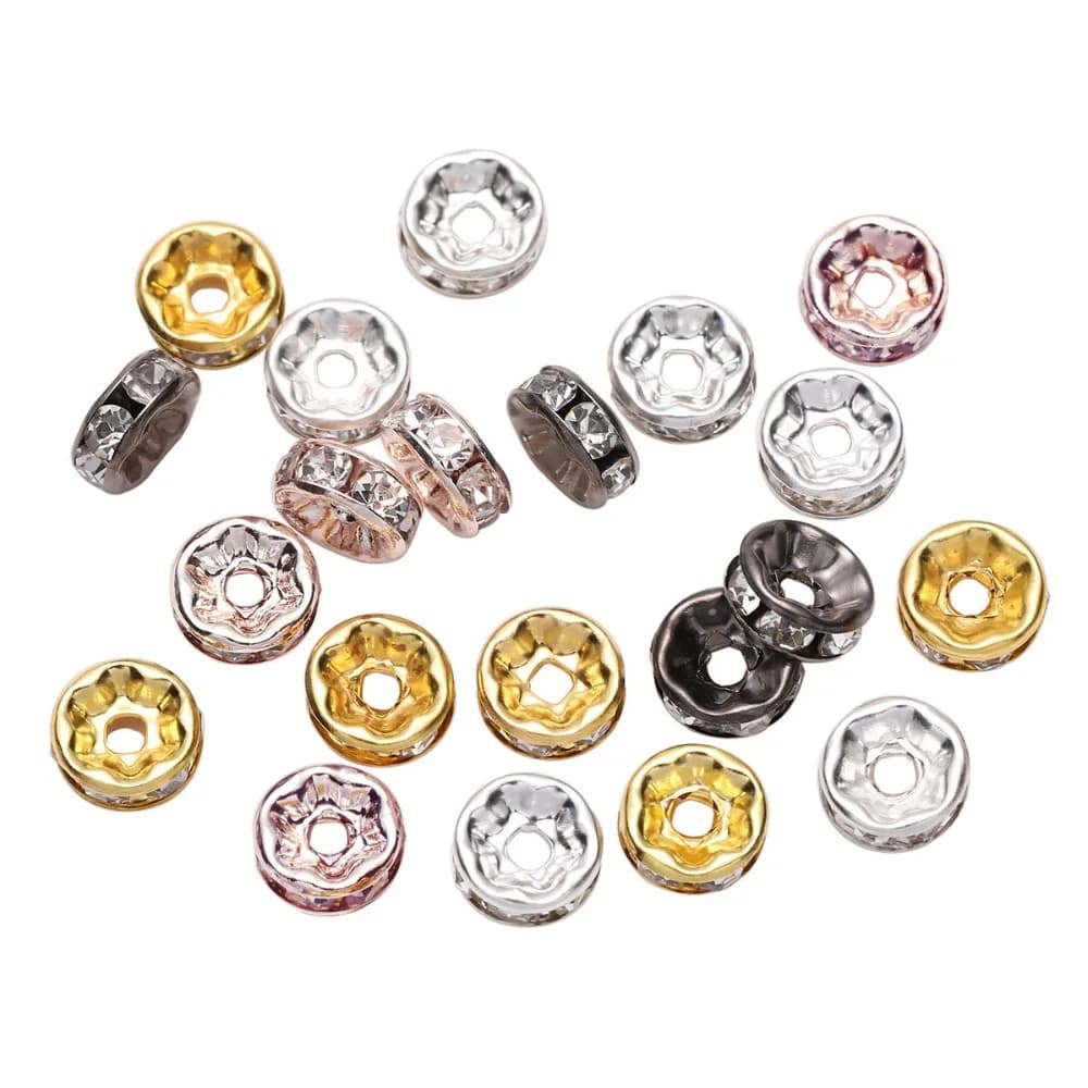 50/100pcs 4 6 8 10mm Gold Color Rhinestone Rondelles Crystal Bead Loose Spacer Beads for DIY Jewelry Making Accessories Supplies
