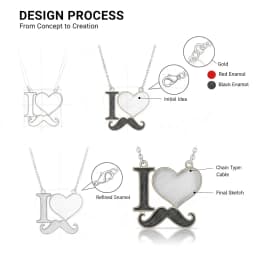 2026 New Fashion Jewelry Silver Gold Color Enamel I Love Mustache Heart Necklaces For Women Girl Best Friends Necklace Gift