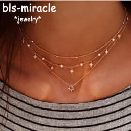 Bls-miracle Boho Crystal Pendant Necklace Fashion Multilayer Star Necklaces Statement Deck Chain For Women Jewelry Gift NX-53