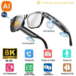 Lenovo 8KHD AI Camera Translation Glasses 1200MP Photochromic Smart Glasses Bluetooth Calling Photo Video ChatGPT Music for Men