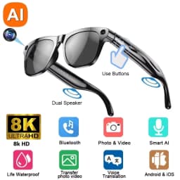 Lenovo 8KHD AI Camera Translation Glasses 1200MP Photochromic Smart Glasses Bluetooth Calling Photo Video ChatGPT Music for Men