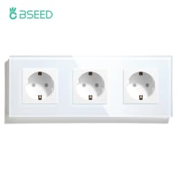 BSEED EU Standard Single Wall Socket Double Power Plugs With White Black Crystal Glass Panel Triple Outlets 16A 110V-250V
