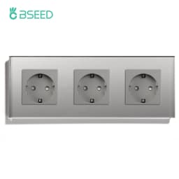 BSEED EU Standard Single Wall Socket Double Power Plugs With White Black Crystal Glass Panel Triple Outlets 16A 110V-250V