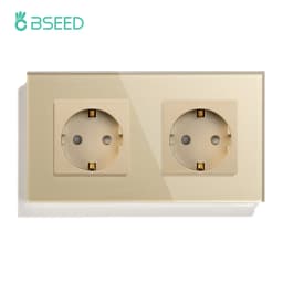 BSEED EU Standard Single Wall Socket Double Power Plugs With White Black Crystal Glass Panel Triple Outlets 16A 110V-250V