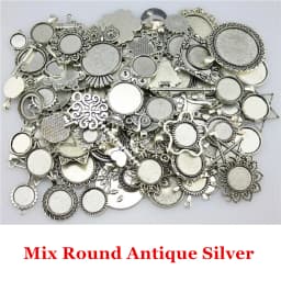 40gram Mix Designs Antique Bronze Color & Antique Silver Color Pendant Blank Cameo Cabochon Base Setting Jewelry Accessories