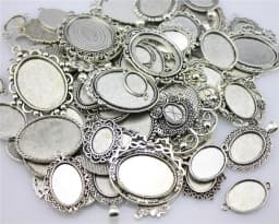40gram Mix Designs Antique Bronze Color & Antique Silver Color Pendant Blank Cameo Cabochon Base Setting Jewelry Accessories
