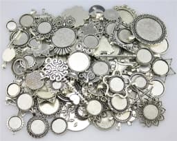 40gram Mix Designs Antique Bronze Color & Antique Silver Color Pendant Blank Cameo Cabochon Base Setting Jewelry Accessories