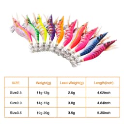 10Pcs 12g-20g Squid bait Wooden Shrimp jig hook With Rattle Octopus Lures Cuttlefish luminous jigging Squid Fishing lure