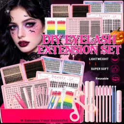 720/200pcs Eyelash Extension Kit Fluffy Eyelash Extension Kit with Lash Bond and Seal Lash Tweezers Thick Lash Clusters Wispy