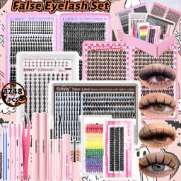 720/200pcs Eyelash Extension Kit Fluffy Eyelash Extension Kit with Lash Bond and Seal Lash Tweezers Thick Lash Clusters Wispy