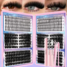 720/200pcs Eyelash Extension Kit Fluffy Eyelash Extension Kit with Lash Bond and Seal Lash Tweezers Thick Lash Clusters Wispy