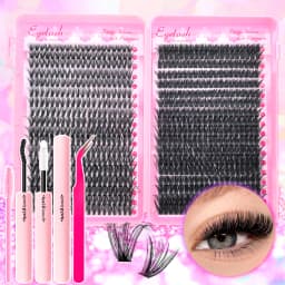 720/200pcs Eyelash Extension Kit Fluffy Eyelash Extension Kit with Lash Bond and Seal Lash Tweezers Thick Lash Clusters Wispy