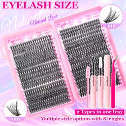 720/200pcs Eyelash Extension Kit Fluffy Eyelash Extension Kit with Lash Bond and Seal Lash Tweezers Thick Lash Clusters Wispy