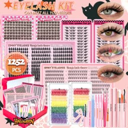 720/200pcs Eyelash Extension Kit Fluffy Eyelash Extension Kit with Lash Bond and Seal Lash Tweezers Thick Lash Clusters Wispy