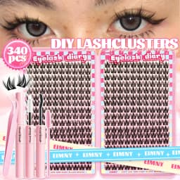 720/200pcs Eyelash Extension Kit Fluffy Eyelash Extension Kit with Lash Bond and Seal Lash Tweezers Thick Lash Clusters Wispy