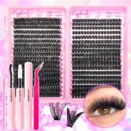 720/200pcs Eyelash Extension Kit Fluffy Eyelash Extension Kit with Lash Bond and Seal Lash Tweezers Thick Lash Clusters Wispy