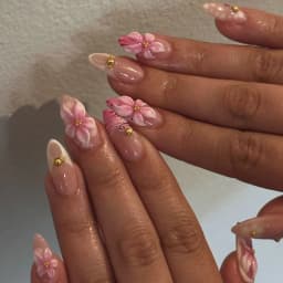 24pcs Pink Flower Almond Press on Nails Kawaii False Nails Wearable Stick-on Nails Fake Nail Uñas Postizas Накладные Ногти 네일팁
