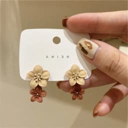 Korean Big Double Flower Drop Earrings for Woman Summer Beach Party Metal Statement Ear Boho Fashion Jewelry Girl Gift