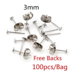 50-100pcs/lot Gold Stainless Steel Earring Studs Blank Post Base Pins With Earring Plug Findings Ear Back For DIY Jewelry Making