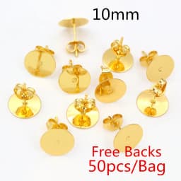50-100pcs/lot Gold Stainless Steel Earring Studs Blank Post Base Pins With Earring Plug Findings Ear Back For DIY Jewelry Making