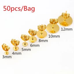 50-100pcs/lot Gold Stainless Steel Earring Studs Blank Post Base Pins With Earring Plug Findings Ear Back For DIY Jewelry Making