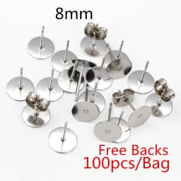 50-100pcs/lot Gold Stainless Steel Earring Studs Blank Post Base Pins With Earring Plug Findings Ear Back For DIY Jewelry Making