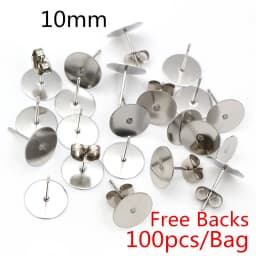 50-100pcs/lot Gold Stainless Steel Earring Studs Blank Post Base Pins With Earring Plug Findings Ear Back For DIY Jewelry Making