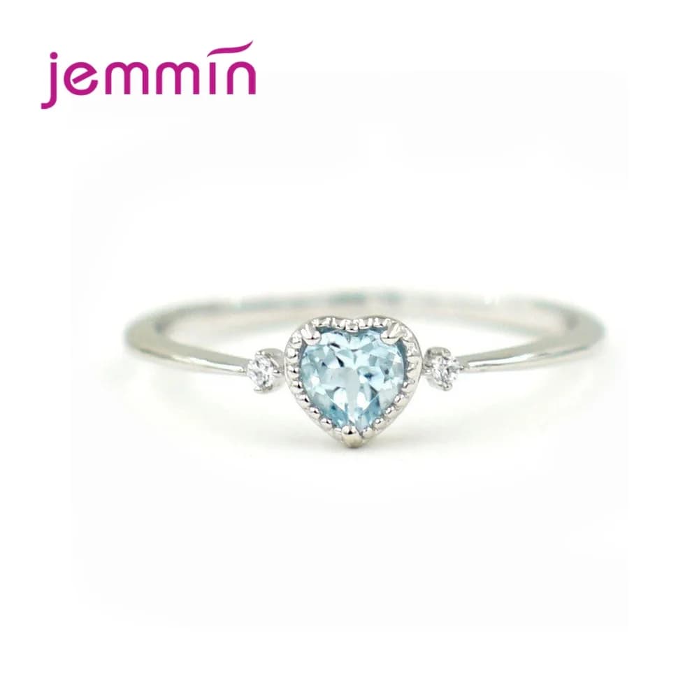 Authentic 100% 925 Sterling Silver Ring Light Blue Love Heart Romantic Finger Ring for Women Wedding Gift For Mother/Wife