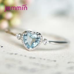 Authentic 100% 925 Sterling Silver Ring Light Blue Love Heart Romantic Finger Ring for Women Wedding Gift For Mother/Wife