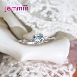 Authentic 100% 925 Sterling Silver Ring Light Blue Love Heart Romantic Finger Ring for Women Wedding Gift For Mother/Wife