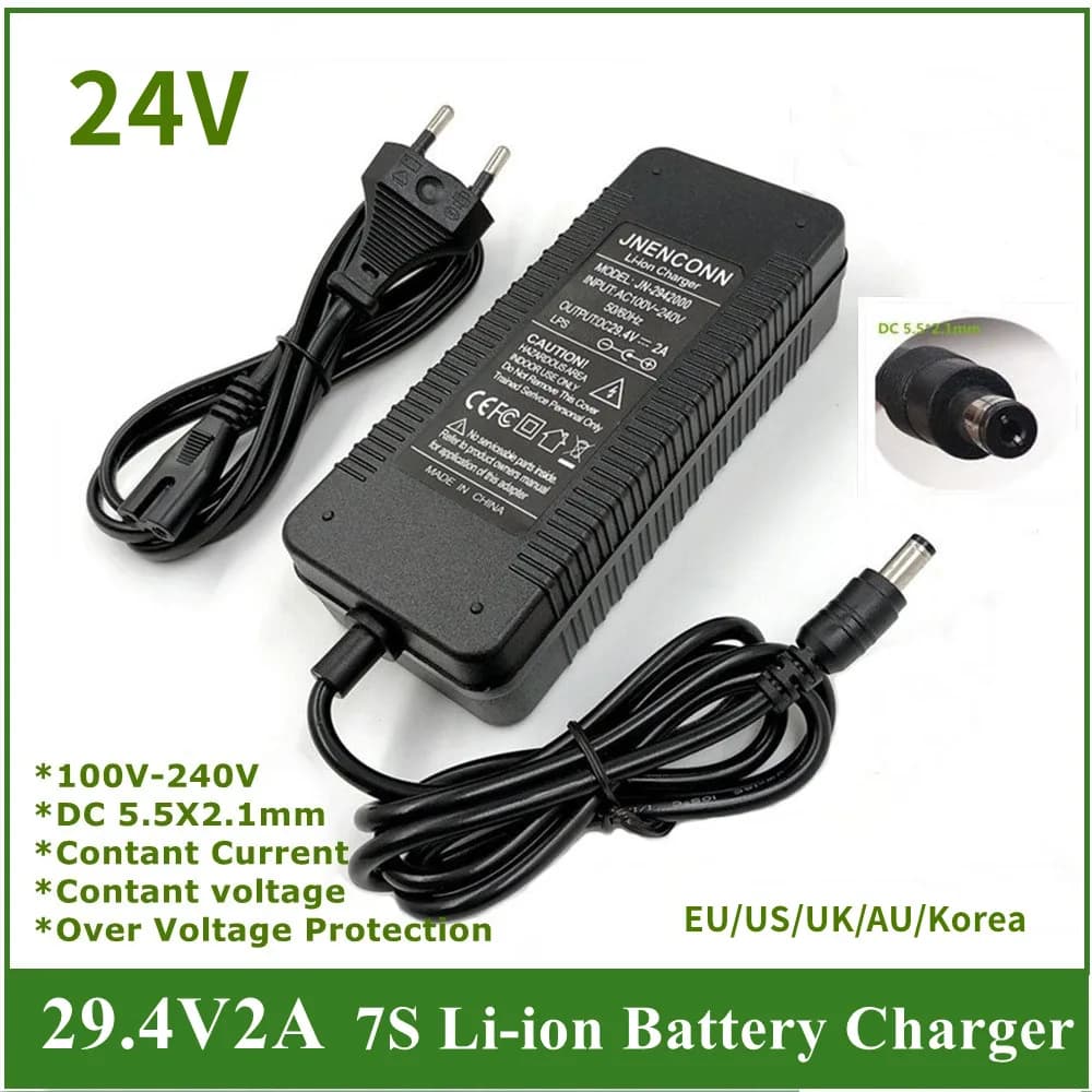 24V Li-ion Lithium Battery Charger 7 Series 29.4V 2A Lithium Battery Charger DC Plug Connector 29.4V 2A Charger