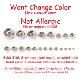 100pcs 2 Mm-12 mm Stainless Steel Beads European Ball Metal Big Hole Spacer Beads for Jewelry Making DIY Bracelet Necklace