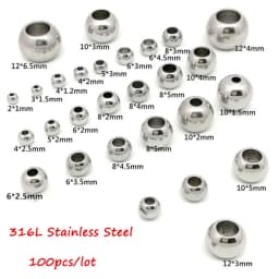 100pcs 2 Mm-12 mm Stainless Steel Beads European Ball Metal Big Hole Spacer Beads for Jewelry Making DIY Bracelet Necklace