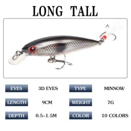 10 Colors Minnow Fishing Lure 90mm 7g Aritificial Japan Wobblers Crankbait Hard Bait Feather Tail Plastic Baits Pesca Isca