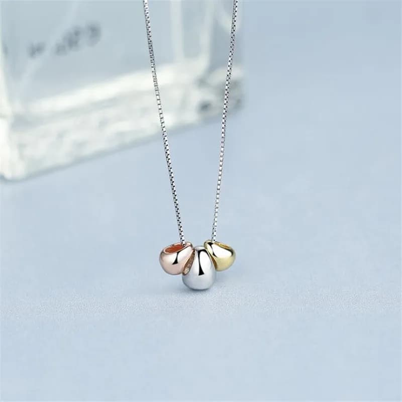 New Simple Temperament Three-color Angel Egg 925 Sterling Silver Jewelry Golden Bean Clavicle Chain Pendant Necklaces XL014
