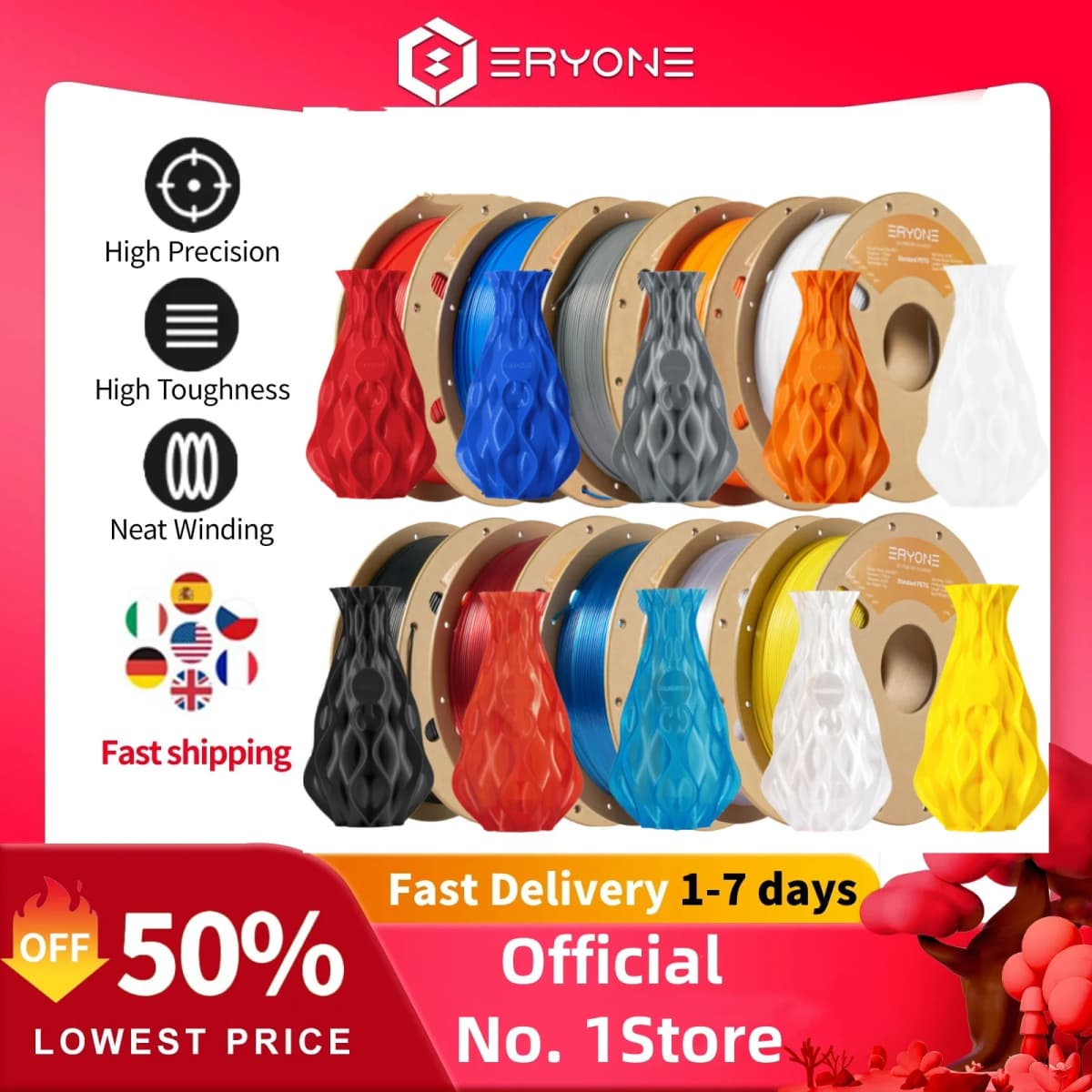 ERYONE 10KG Standard PETG Filament 1.75mm 3D Print,Multicolor Available,petg filament,3D Filament Wholesal ,1KG/Spool