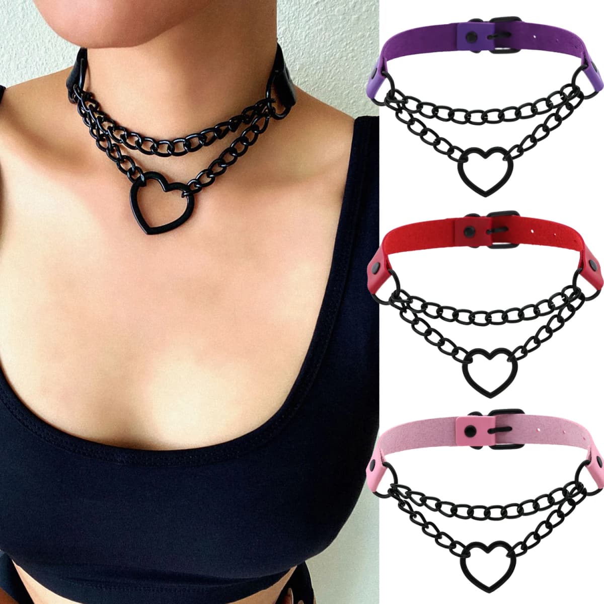 Black Choker Necklace for Women Goth Heart Necklace Chain Collar Grunge Punk Cute Kawaii Chocker Halloween Jewelry