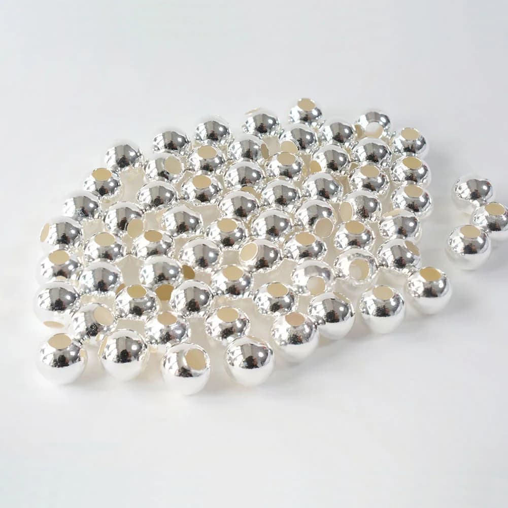 Solid 925 Sterling Silver Beads Seamless Round Spacer Loose Ball, Jewelry DIY Findings