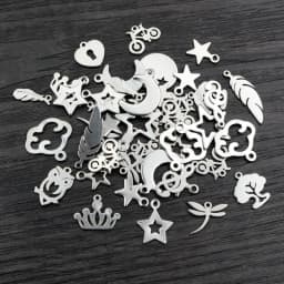 30pcs No Fade Charms 316 Stainless Steel Feather Moon Star Heart Bracelet Necklace Pendant Charms DIY Jewelry Making Findings
