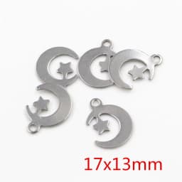 30pcs No Fade Charms 316 Stainless Steel Feather Moon Star Heart Bracelet Necklace Pendant Charms DIY Jewelry Making Findings