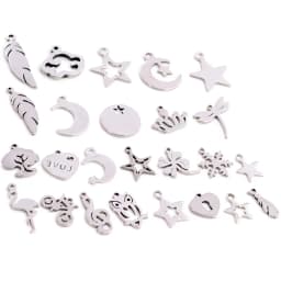 30pcs No Fade Charms 316 Stainless Steel Feather Moon Star Heart Bracelet Necklace Pendant Charms DIY Jewelry Making Findings
