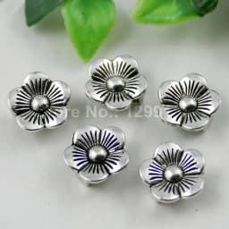 Onebeading Tibetan Silver Flower Slider Beads For Bracelet Necklace DIY Making Accessories 14x15mm Hole:Approx 3x10.5mm 30pcs