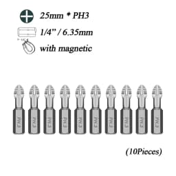 Free Shipping 10Pcs/Lot 25mm Phillips Bits Hex Shanked Anti Slip Screwdriver Bits Magnetic Single Head  PH1 / PH2 / PH3 PZ1 PZ2